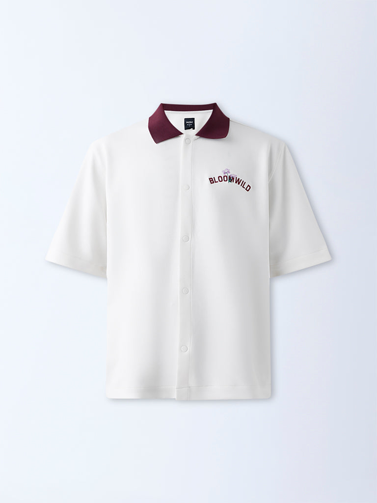 Nuon Off-White Embroidered Relaxed-Fit Shirt - Image 5