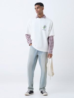 Nuon Off-White Floral Pattern Relaxed-Fit Cotton T-Shirt