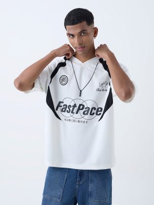 Nuon Off-White Colour Block Relaxed-Fit T-Shirt