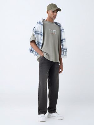 Nuon Sage Text Printed Relaxed-Fit Cotton T-Shirt