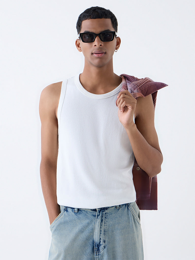 Nuon White Ribbed Cotton-Blend Slim-Fit T-Shirt