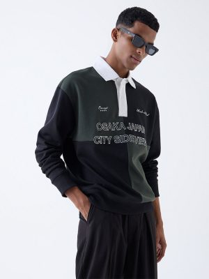 Nuon Olive Text Embroidered Relaxed-Fit T-Shirt