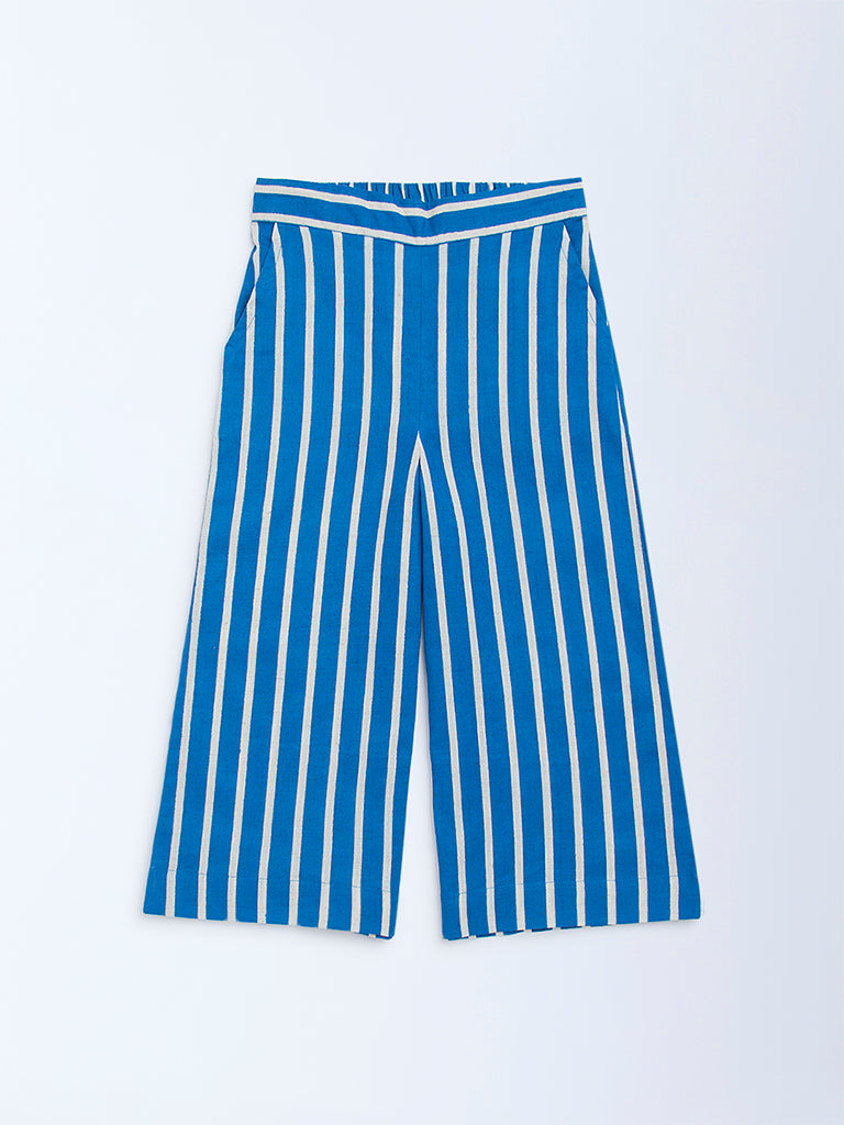 Utsa Kids Blue Striped Cotton-Blend Pants - (2-8yrs)
