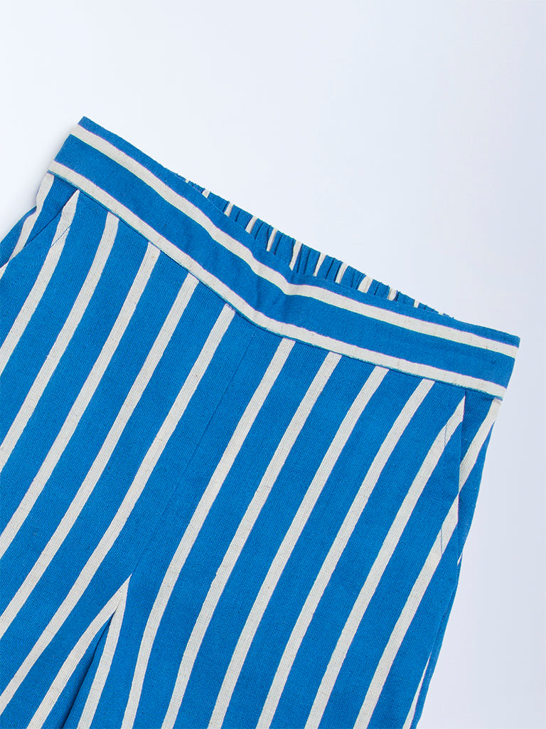 Utsa Kids Blue Striped Cotton-Blend Pants - (2-8yrs) - Image 3