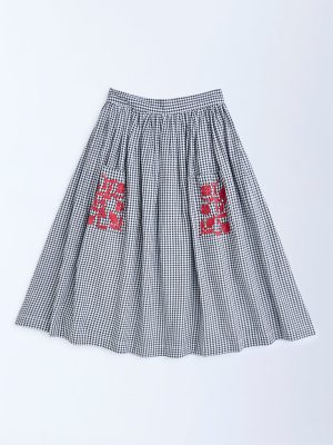 Utsa Kids Black Gingham Checkered Cotton Skirt - (8-14yrs)