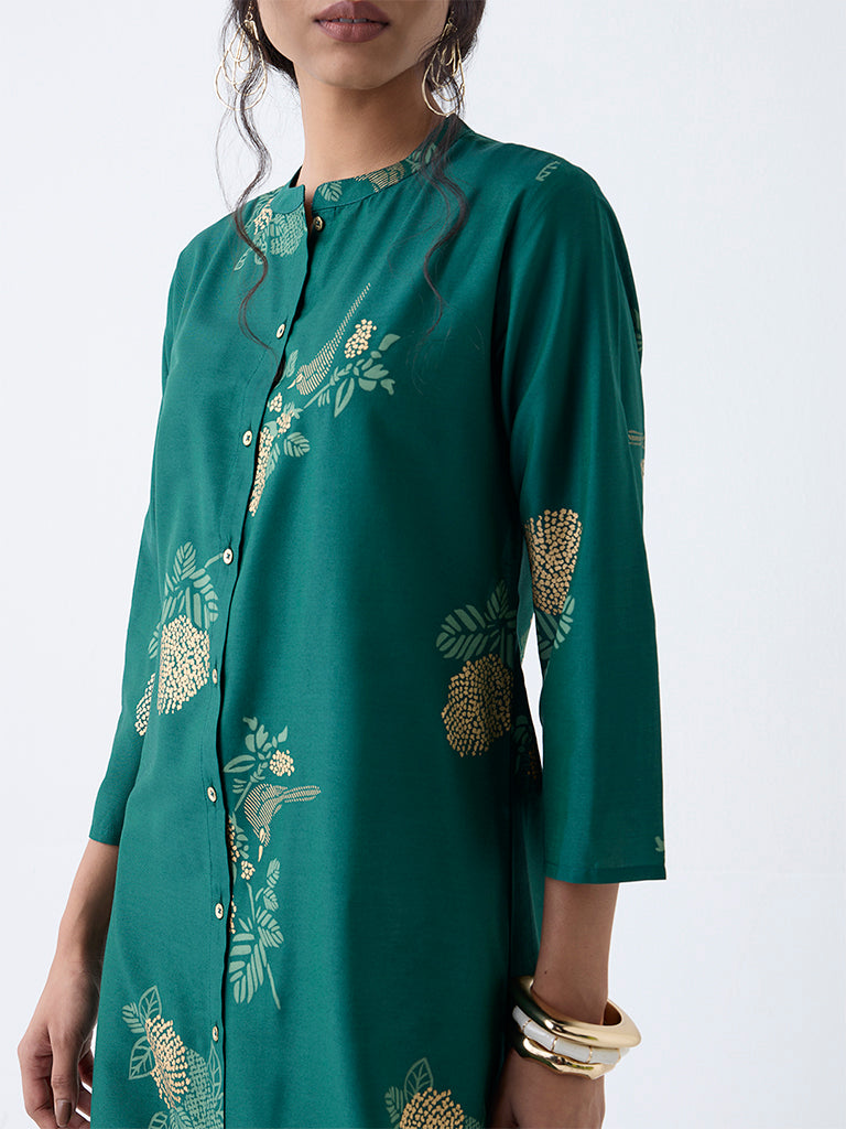 Utsa Green Boota Floral Design A-Line Kurta - Image 3
