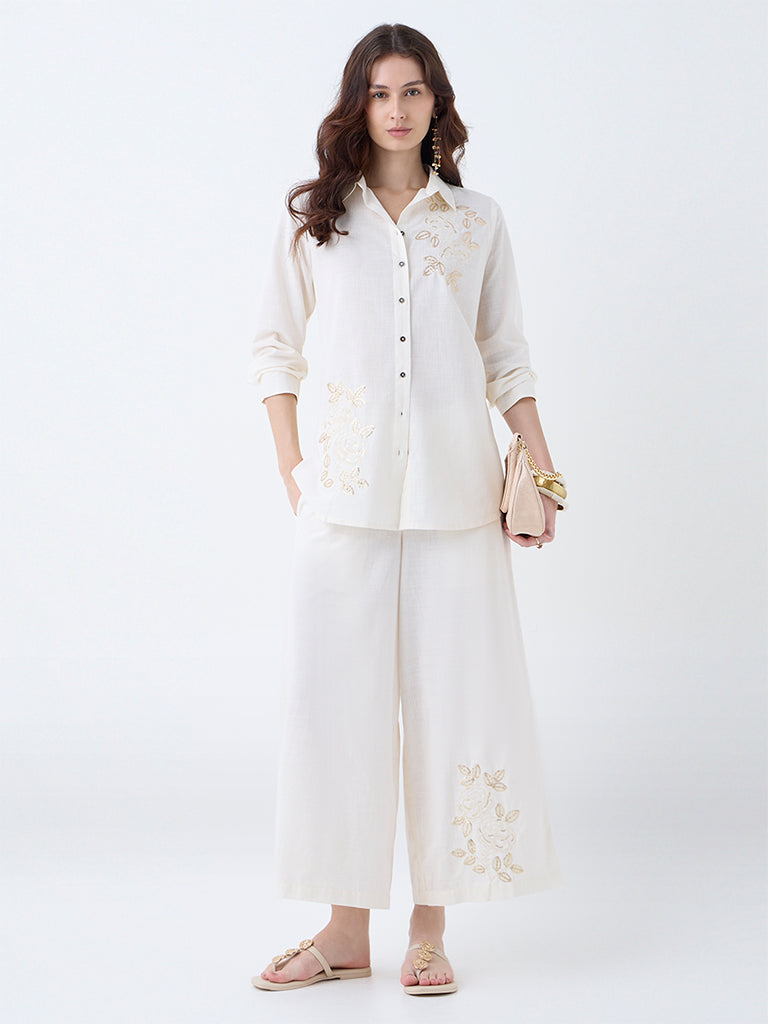 Utsa Off-White Sequin Embellished Cotton Tunic - Image 2