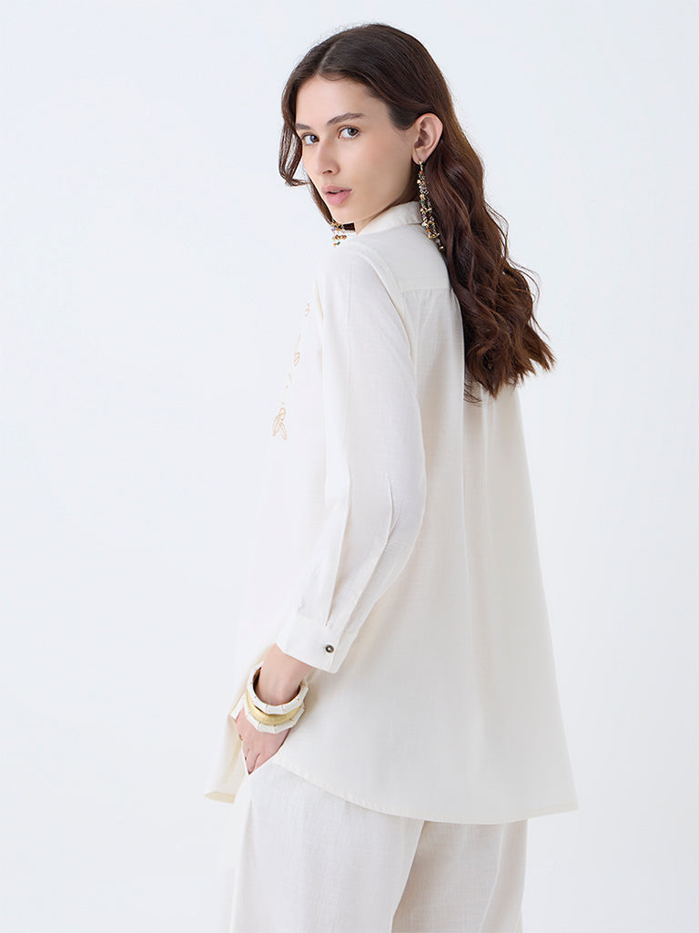 Utsa Off-White Sequin Embellished Cotton Tunic - Image 4