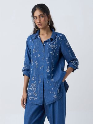 Utsa Blue Embroidered Denim Tunic