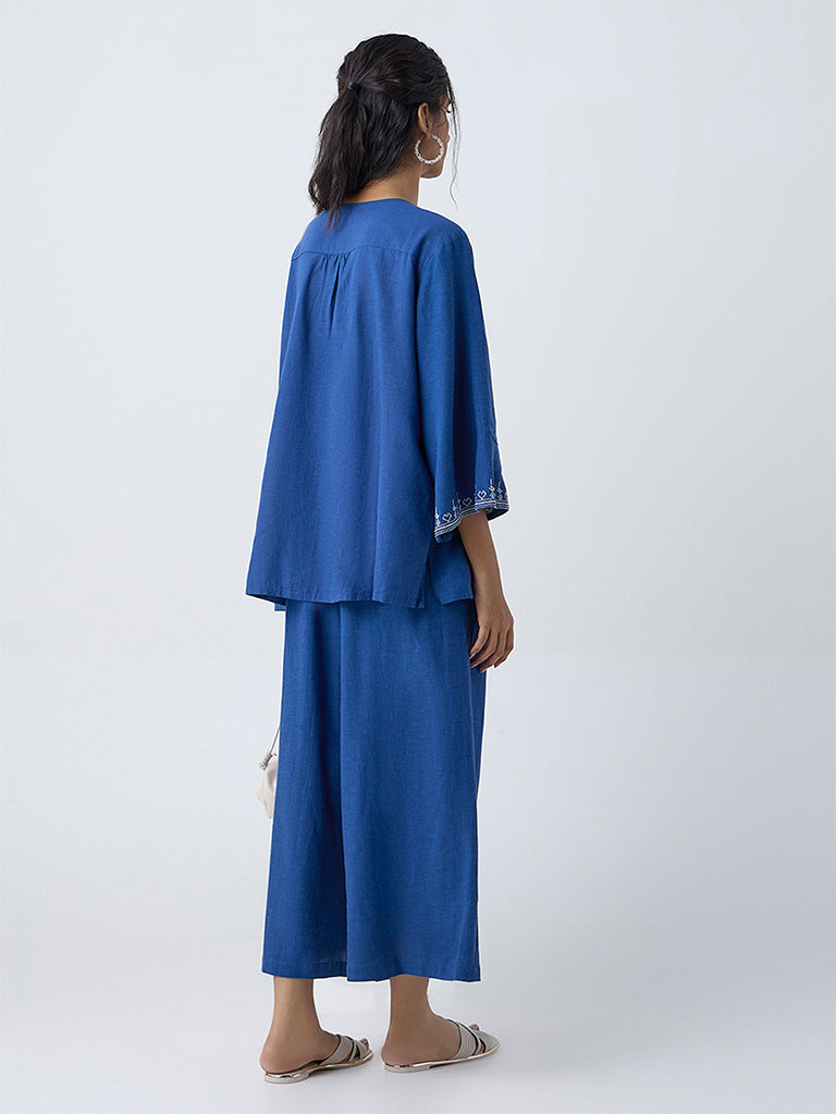 Utsa Blue Embroidered Cotton Tunic - Image 4