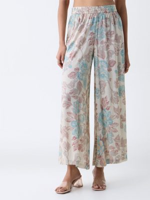 Zuba Off-White Floral Printed Pants