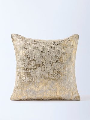 Westside Home Beige Foil-Detailed Cushion Cover