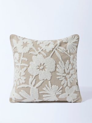 Westside Home White Floral Embroidered Cushion Cover
