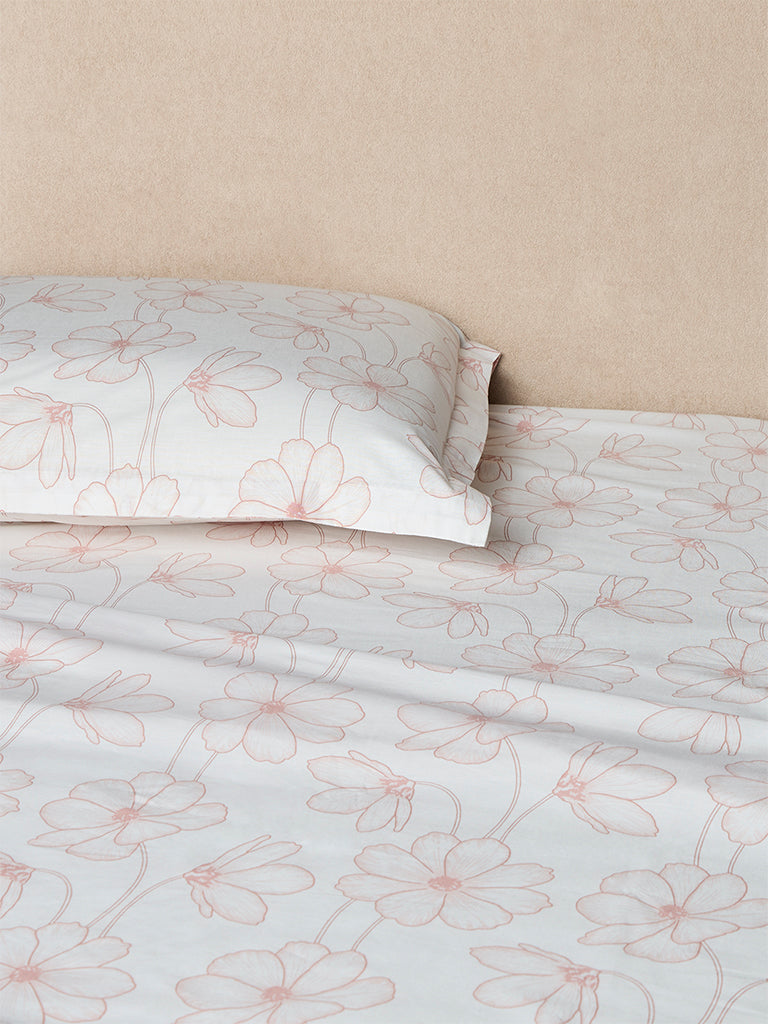 Westside Home Light Pink Floral Design King Bed Sheet Set