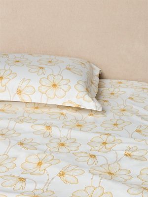 Westside Home Yellow Floral Design King Bed Sheet Set