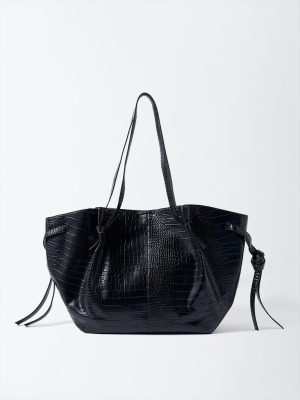 Westside Black Textured Tote Bag. Laptop Sleeve and Pouch