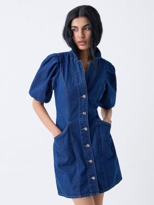 Nuon Dark Blue Denim Shirt Dress