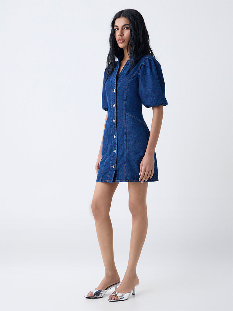 Nuon Dark Blue Denim Shirt Dress - Image 2