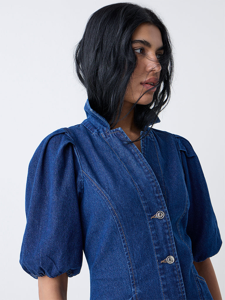 Nuon Dark Blue Denim Shirt Dress - Image 3