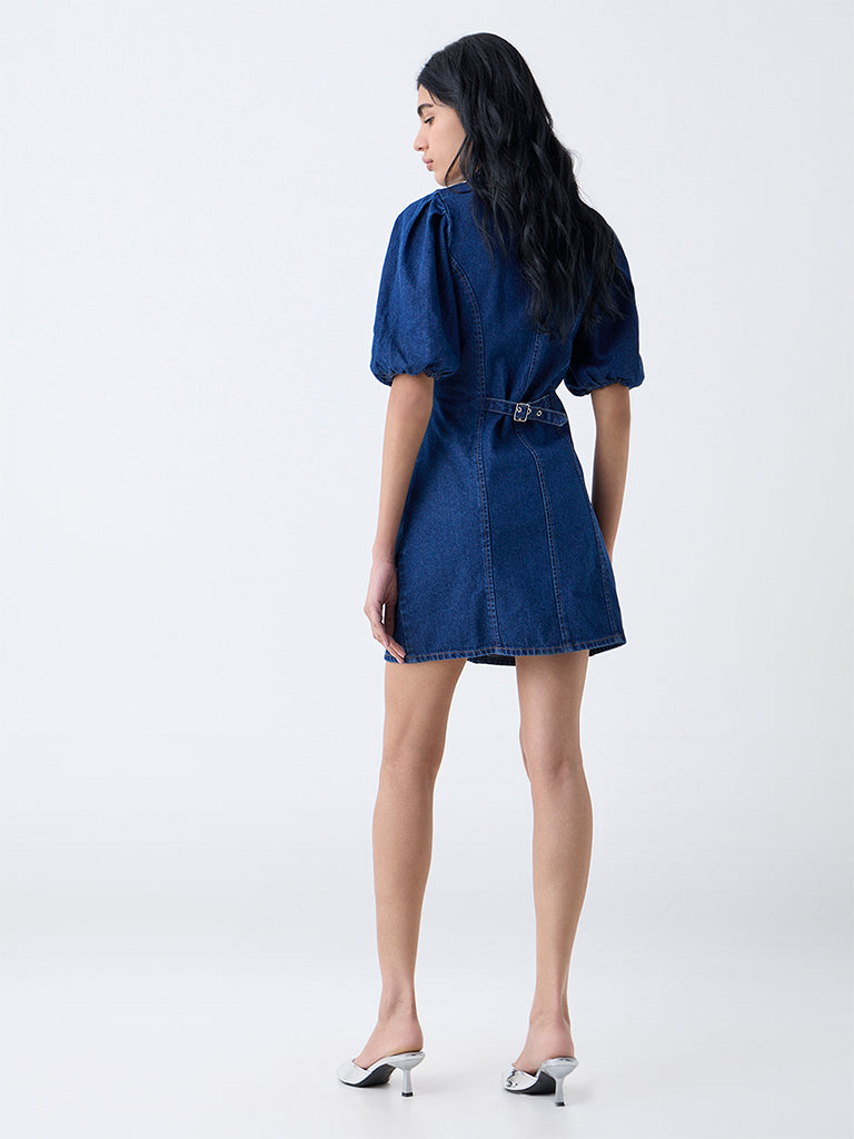 Nuon Dark Blue Denim Shirt Dress - Image 4