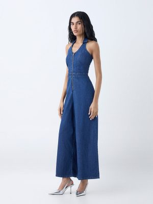 Nuon Blue Solid Denim Jumpsuit