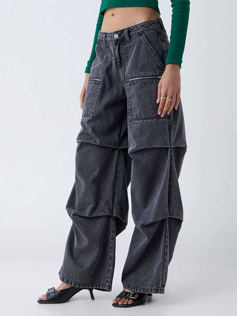 Nuon Dark Grey Relaxed-Fit High-Rise Jeans - Image 2