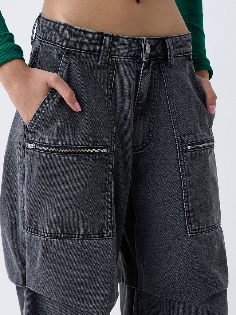 Nuon Dark Grey Relaxed-Fit High-Rise Jeans - Image 3