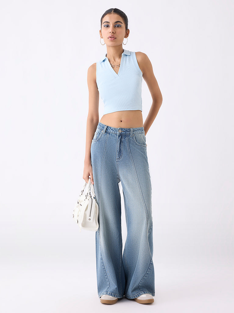 Nuon Blue Faded Wide-Leg High-Rise Jeans