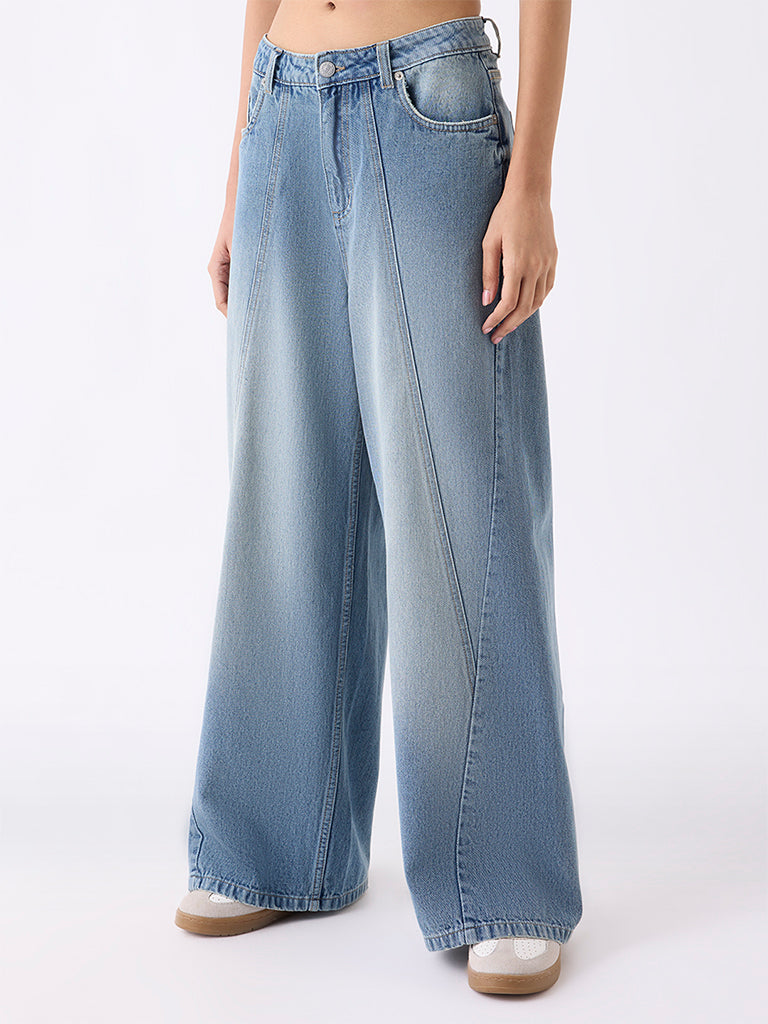 Nuon Blue Faded Wide-Leg High-Rise Jeans - Image 2