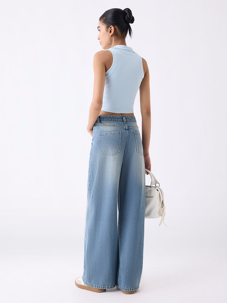 Nuon Blue Faded Wide-Leg High-Rise Jeans - Image 4