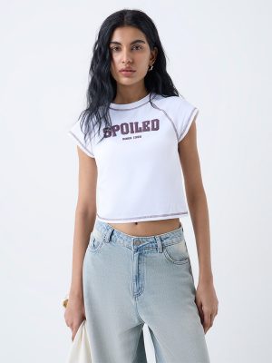 Nuon White Typographic Cotton-Blend T-Shirt