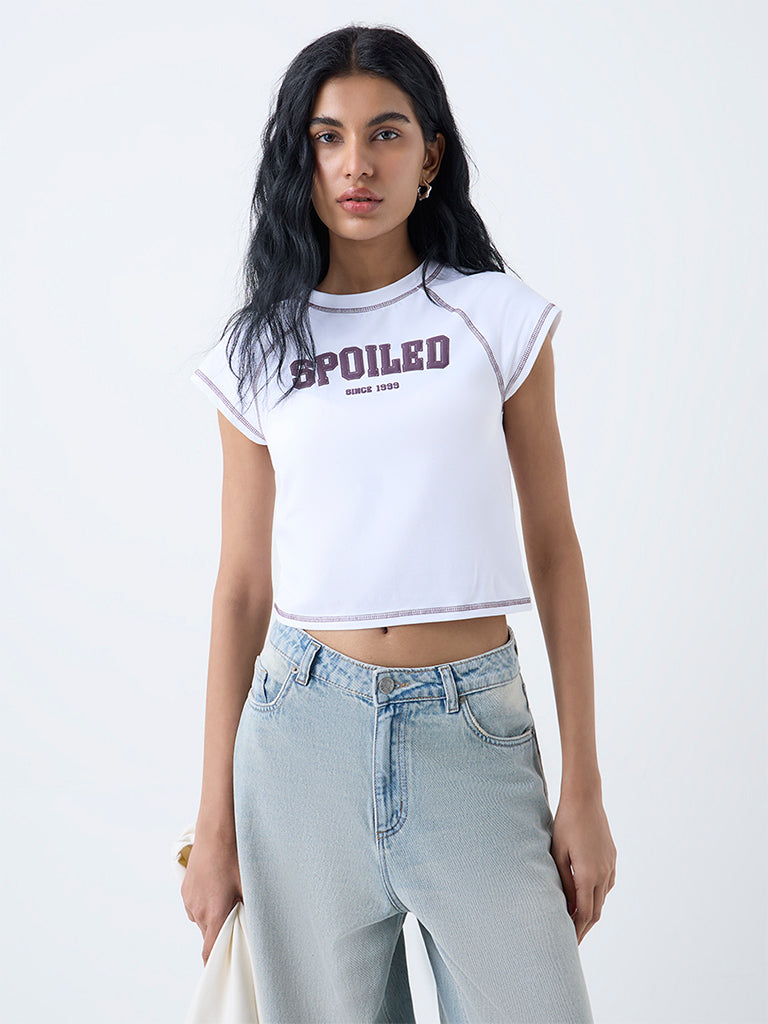 Nuon White Typographic Cotton-Blend T-Shirt