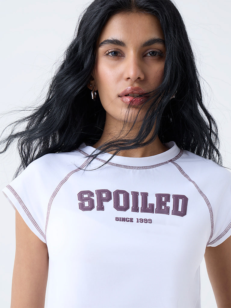 Nuon White Typographic Cotton-Blend T-Shirt - Image 3