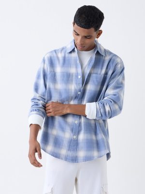 Nuon Blue Checks Design Relaxed Fit Cotton Shirt