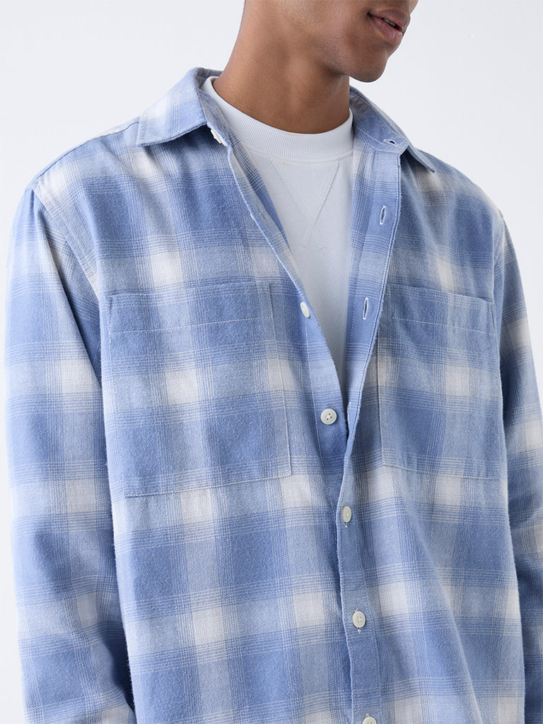 Nuon Blue Checks Design Relaxed Fit Cotton Shirt - Image 3