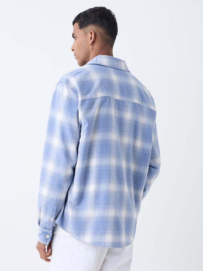 Nuon Blue Checks Design Relaxed Fit Cotton Shirt - Image 4