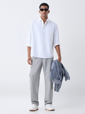 Nuon White Solid Relaxed-Fit Cotton Shirt
