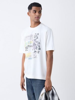 Nuon Off-White Printed Relaxed-Fit Cotton T-Shirt