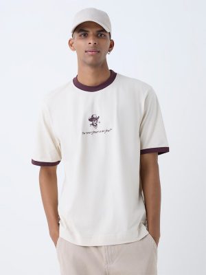 Nuon Off-White Text Pattern Relaxed-Fit Cotton T-Shirt