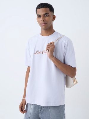 Nuon Light Purple Text Detailed Cotton T-Shirt