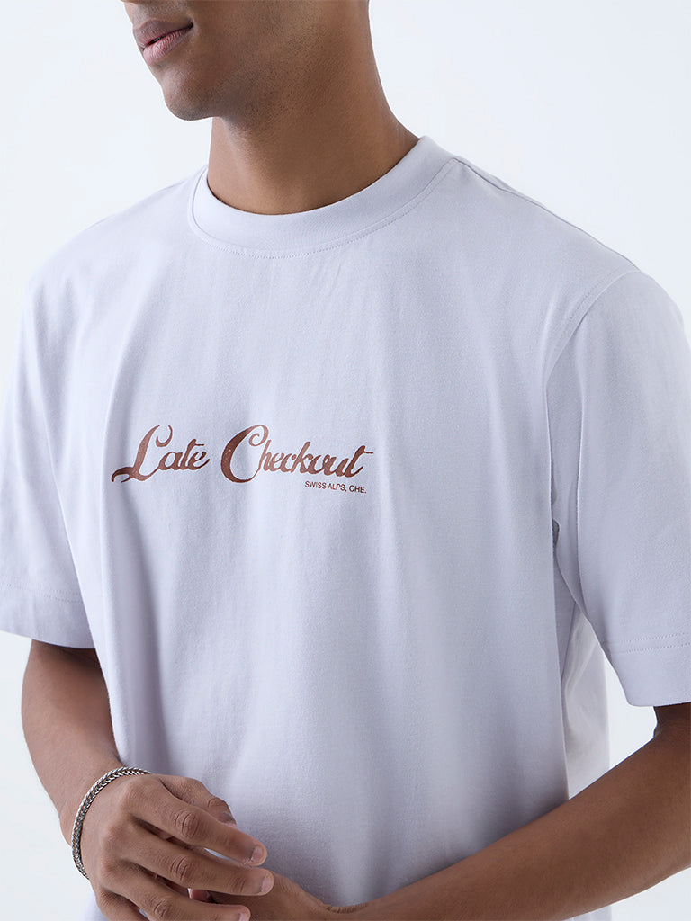 Nuon Light Purple Text Detailed Cotton T-Shirt - Image 3