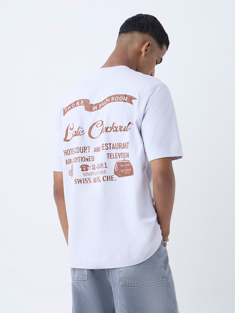 Nuon Light Purple Text Detailed Cotton T-Shirt - Image 4