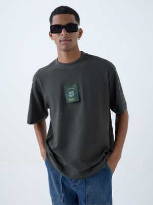 Nuon Olive Embroidered Relaxed-Fit Cotton T-Shirt