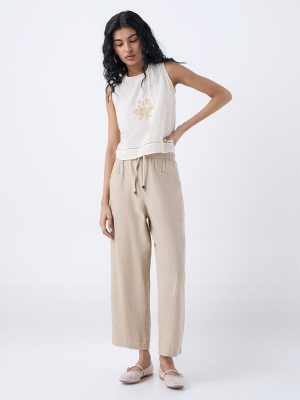 Bombay Paisley Beige Cotton-Blend Pants