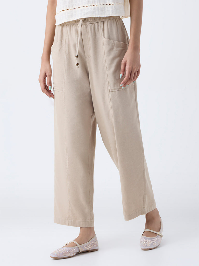 Bombay Paisley Beige Cotton-Blend Pants - Image 2