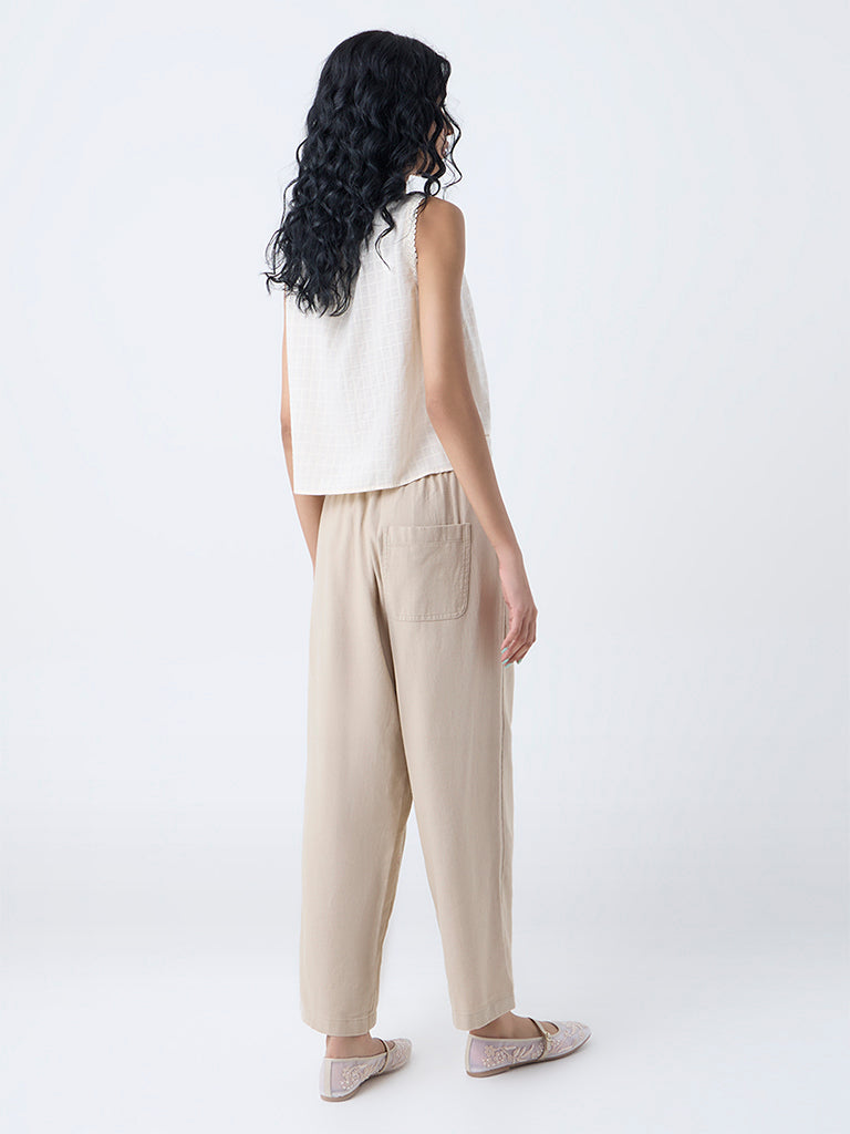 Bombay Paisley Beige Cotton-Blend Pants - Image 4