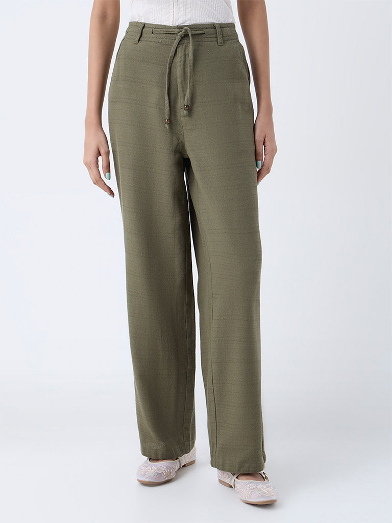 Bombay Paisley Olive Cotton-Blend Pants - Image 2