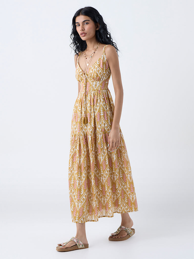 Bombay Paisley Mustard Paisley Design Cotton A-Line Dress - Image 2