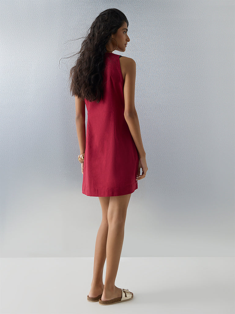 Bombay Paisley Red Floral Embellished Cotton Shift Dress - Image 4