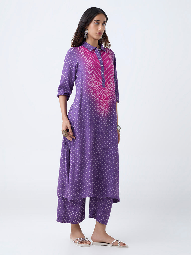 Utsa Purple Bandhani Printed A-Line Kurta - Image 2